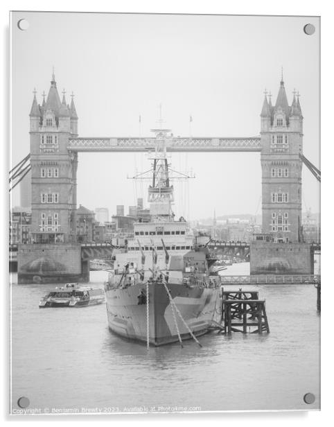 HMS Belfast & Tower Bridge  Acrylic by Benjamin Brewty