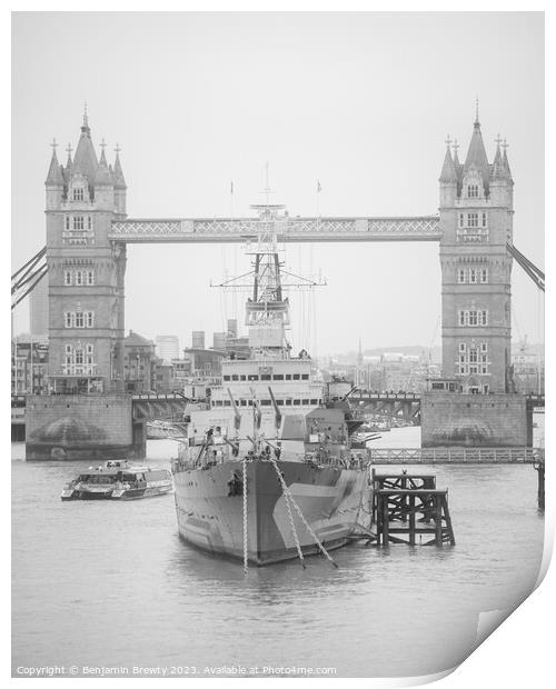 HMS Belfast & Tower Bridge  Print by Benjamin Brewty