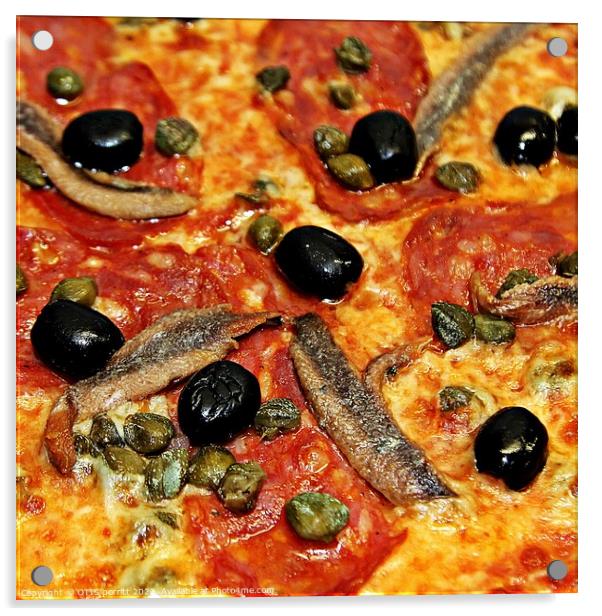PEPPERONI AND ANCHOVIES PIZZA Acrylic by OTIS PORRITT