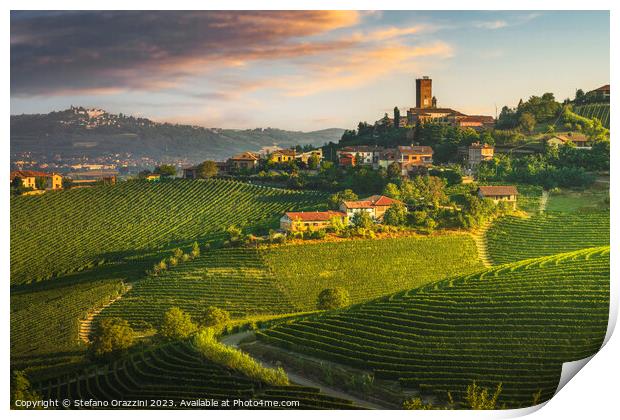 Barbaresco village and Langhe vineyards, Piedmont, Italy. Print by Stefano Orazzini