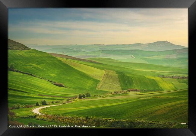 Puglia landscape, view of rolling hills near Poggiorsini, Italy Framed Print by Stefano Orazzini