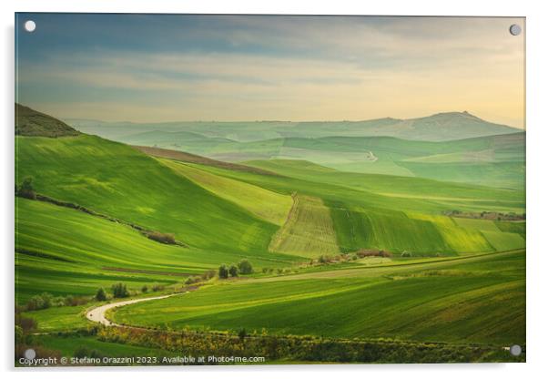 Puglia landscape, view of rolling hills near Poggiorsini, Italy Acrylic by Stefano Orazzini