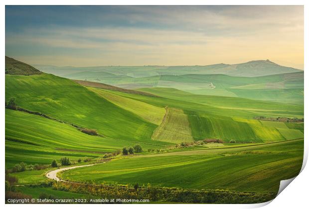 Puglia landscape, view of rolling hills near Poggiorsini, Italy Print by Stefano Orazzini