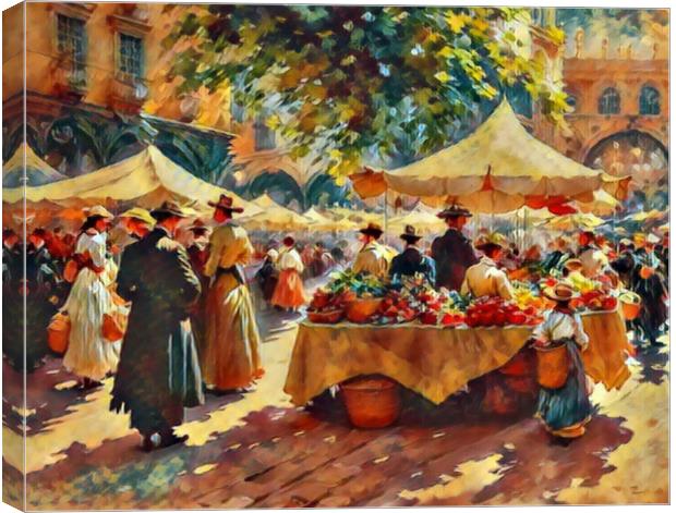 Bustling Spanish Market Canvas Print by Roger Mechan