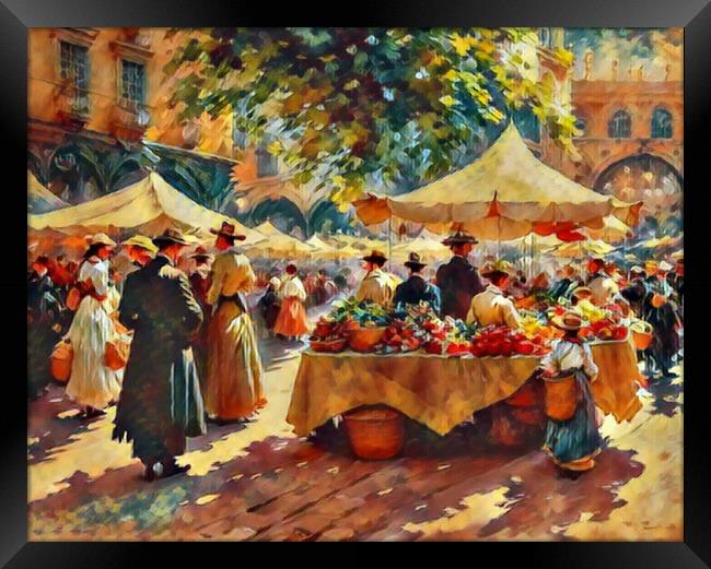 Bustling Spanish Market Framed Print by Roger Mechan