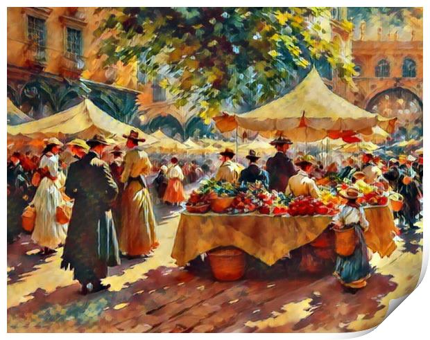 Bustling Spanish Market Print by Roger Mechan