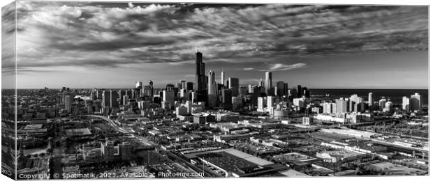 Aerial Panoramic cityscape of Chicago Illinois city Skyscrapers  Canvas Print by Spotmatik 