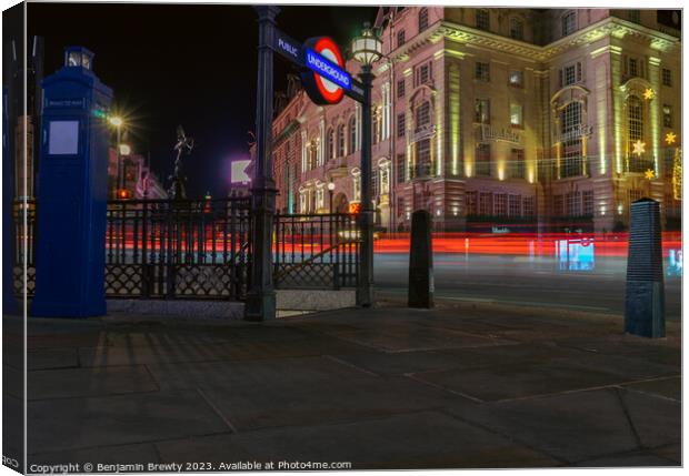 Piccadilly Circus Long Exposure Canvas Print by Benjamin Brewty