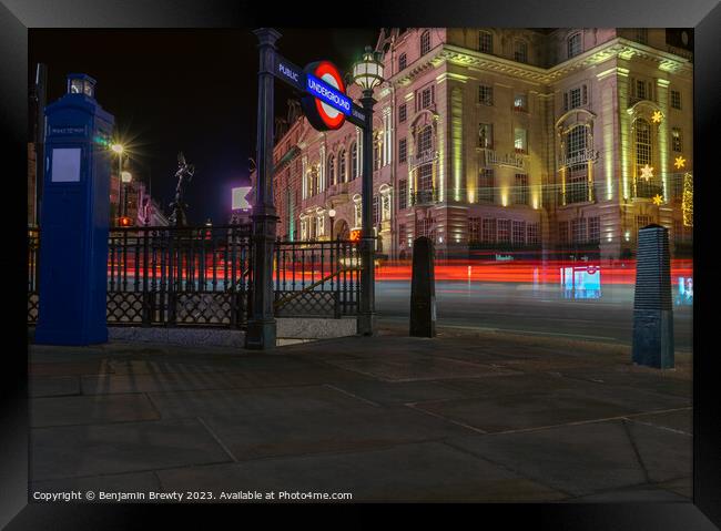 Piccadilly Circus Long Exposure Framed Print by Benjamin Brewty