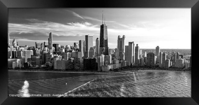 Panoramic Aerial Chicago Waterfront view of city Skyscrapers USA Framed Print by Spotmatik 