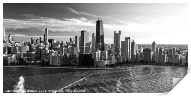 Panoramic Aerial Chicago Waterfront view of city Skyscrapers USA Print by Spotmatik 