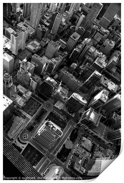 Aerial Chicago rooftop view City front Plaza skyscrapers Print by Spotmatik 