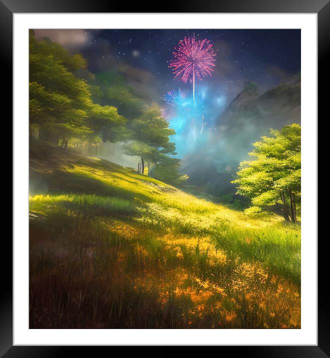 Pink Explosion Illuminates Forest Framed Mounted Print by Roger Mechan