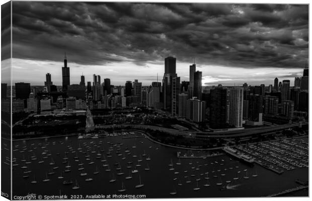 Aerial sunset storm view Chicago Waterfront  Canvas Print by Spotmatik 