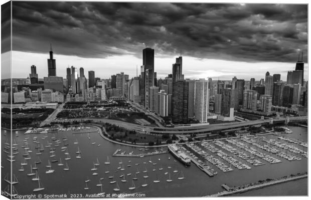 Aerial skyscrapers Chicago Waterfront sunset  Canvas Print by Spotmatik 