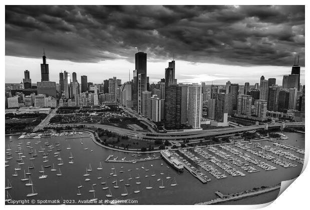 Aerial skyscrapers Chicago Waterfront sunset  Print by Spotmatik 