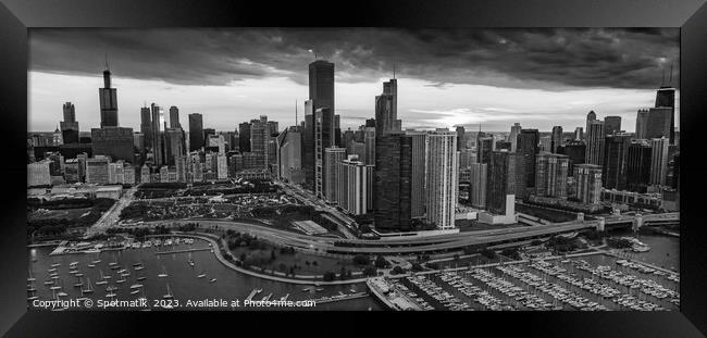 Aerial Panorama Chicago sunset Millennium Park  Framed Print by Spotmatik 