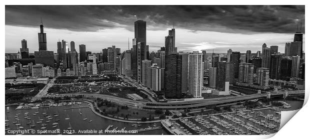 Aerial Panorama Chicago sunset Millennium Park  Print by Spotmatik 