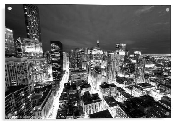Aerial Chicago skyscrapers illuminated at night  Acrylic by Spotmatik 