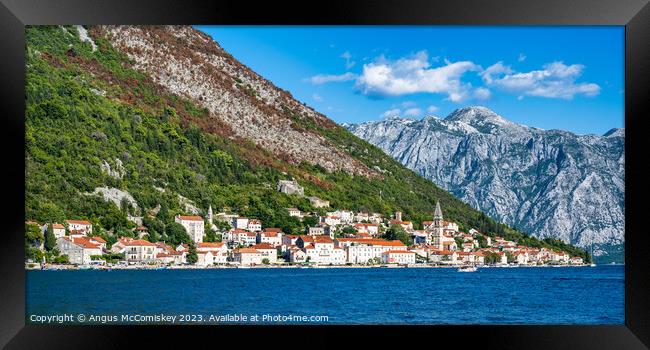 Old town of Perast on Bay of Kotor in Montenegro Framed Print by Angus McComiskey