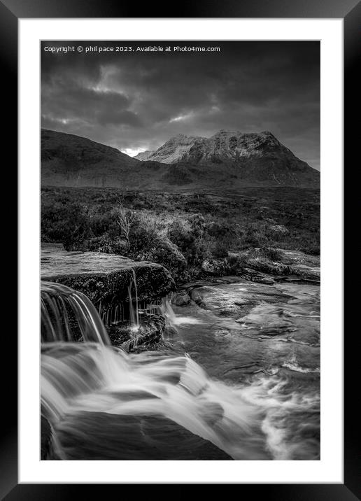 Waterfalls at Kingshouse in B&W  Framed Mounted Print by phil pace