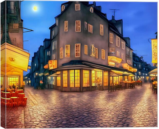 Cozy Cafe in Historic Corner House Canvas Print by Roger Mechan