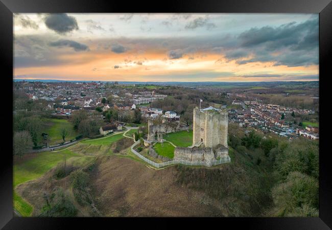 Conisbrough Castle Sunset Framed Print by Apollo Aerial Photography