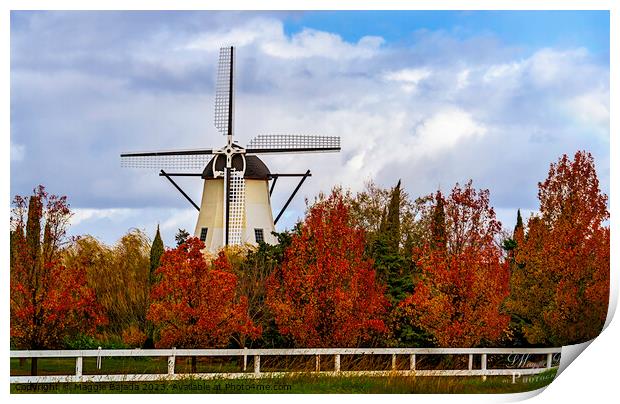 Beautiful White Windmill surrounded with Autumn tr Print by Maggie Bajada