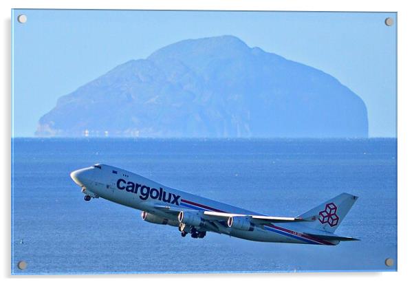Boeing 747 and Ailsa Craig Acrylic by Allan Durward Photography