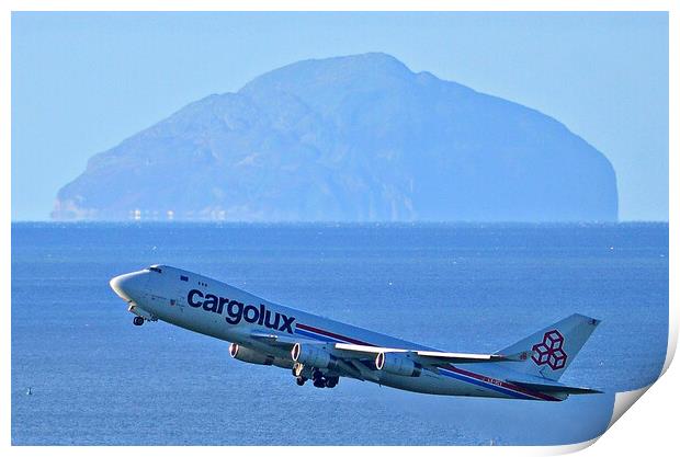 Boeing 747 and Ailsa Craig Print by Allan Durward Photography