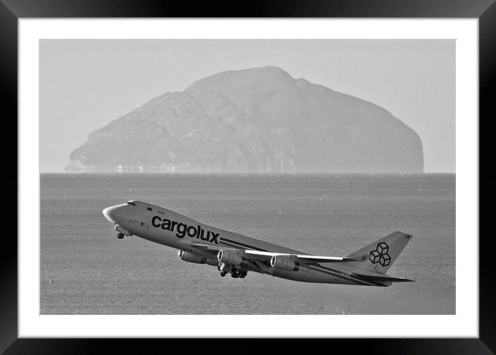 Boeing 747 departing Prestwick passing Ailsa Craig Framed Mounted Print by Allan Durward Photography