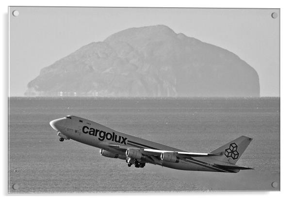 Boeing 747 departing Prestwick passing Ailsa Craig Acrylic by Allan Durward Photography