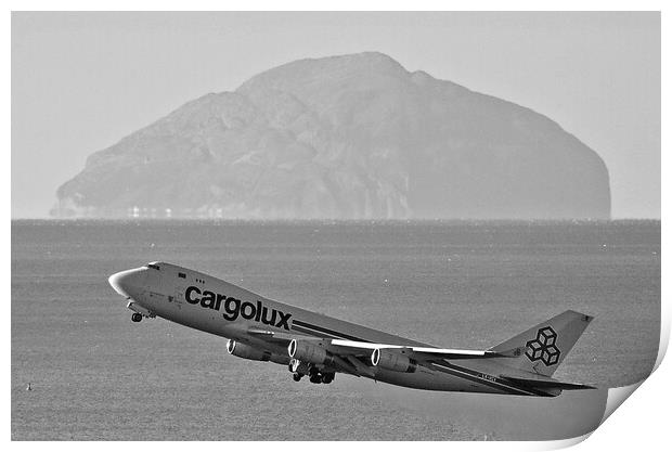 Boeing 747 departing Prestwick passing Ailsa Craig Print by Allan Durward Photography
