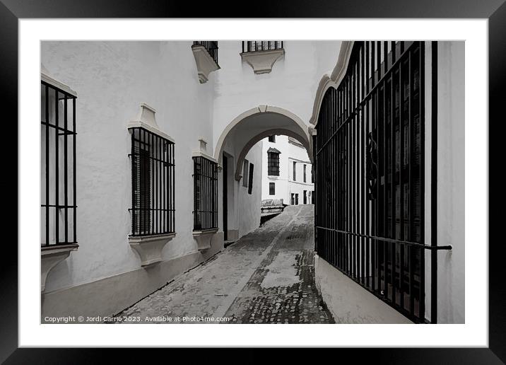 Medieval Streets of Ronda - C1804 2917 BW Framed Mounted Print by Jordi Carrio