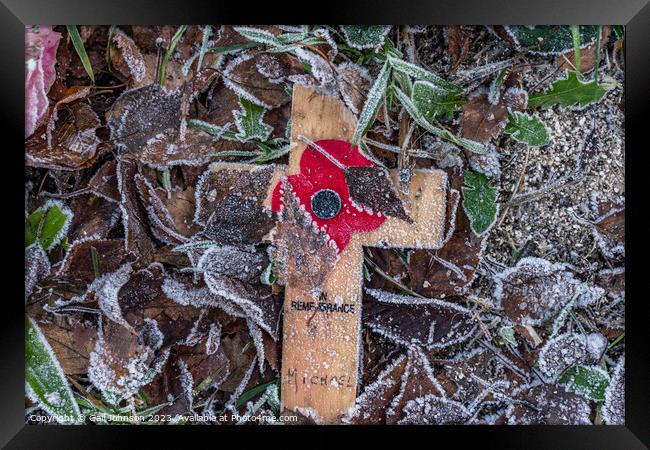 frosty remembrance cross Framed Print by Gail Johnson