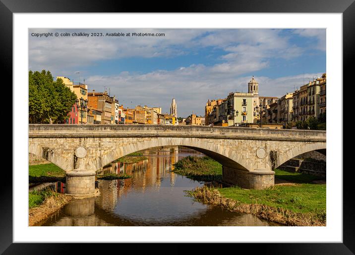 Serene Reflections: The Majestic Bridge of Girona Framed Mounted Print by colin chalkley