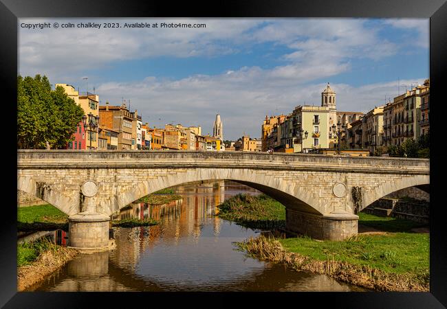 Serene Reflections: The Majestic Bridge of Girona Framed Print by colin chalkley