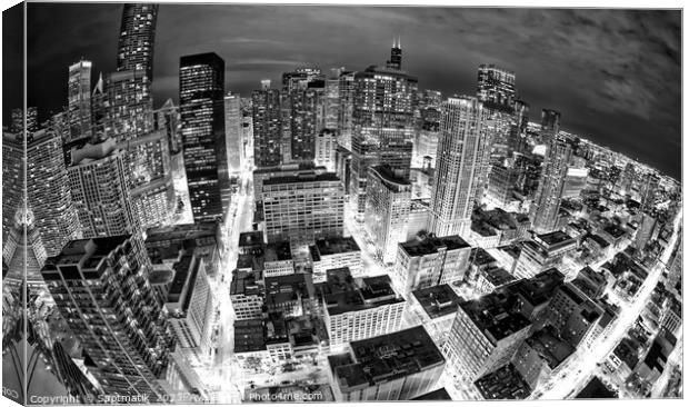 Aerial wide angle night view illuminated Chicago  Canvas Print by Spotmatik 