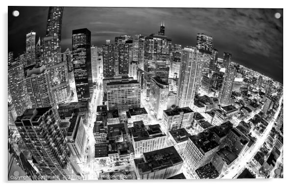 Aerial wide angle night view illuminated Chicago  Acrylic by Spotmatik 