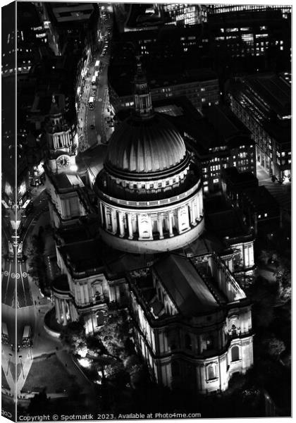Aerial night London view St Pauls Cathedral UK Canvas Print by Spotmatik 