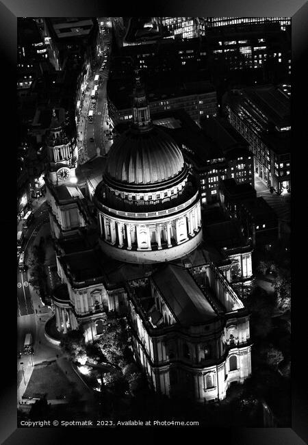 Aerial night London view St Pauls Cathedral UK Framed Print by Spotmatik 