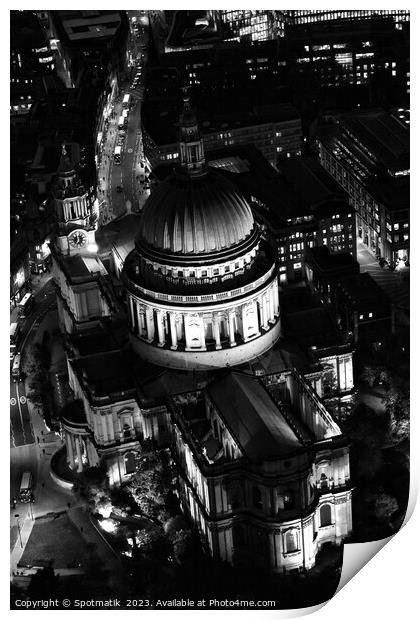 Aerial night London view St Pauls Cathedral UK Print by Spotmatik 