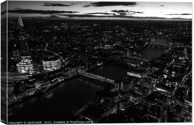 Aerial London city night view river Thames Canvas Print by Spotmatik 