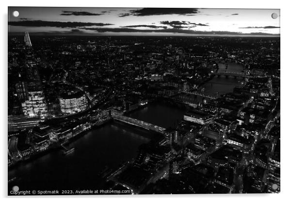 Aerial London city night view river Thames Acrylic by Spotmatik 
