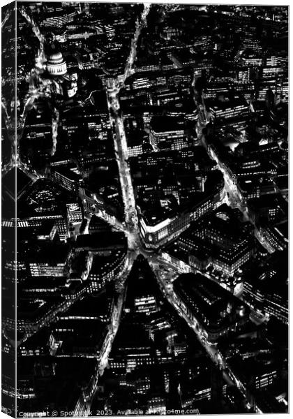 Aerial London night central city view  Canvas Print by Spotmatik 