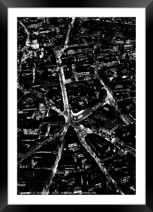 Aerial London night central city view  Framed Mounted Print by Spotmatik 