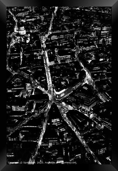 Aerial London night central city view  Framed Print by Spotmatik 