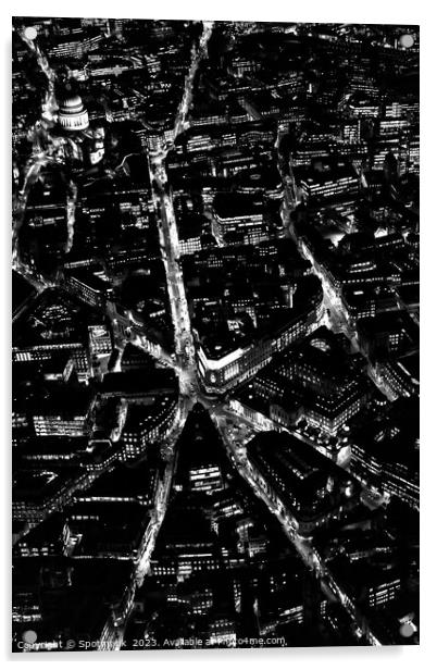 Aerial London night central city view  Acrylic by Spotmatik 