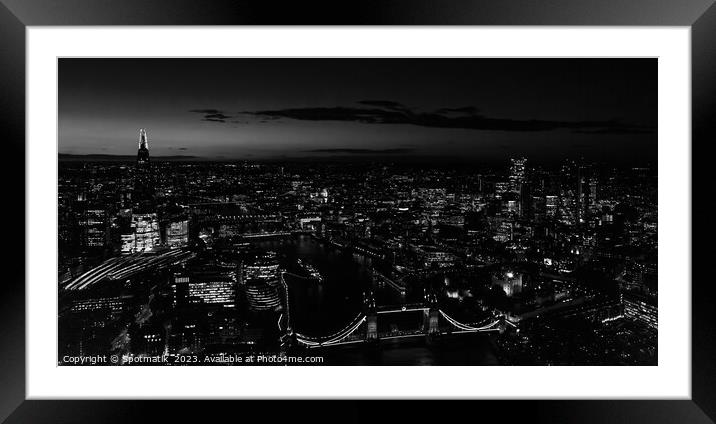 Panoramic Aerial night London view of Tower Bridge England Framed Mounted Print by Spotmatik 