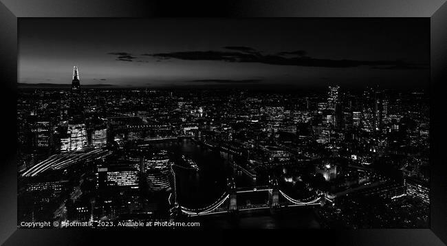 Panoramic Aerial night London view of Tower Bridge England Framed Print by Spotmatik 